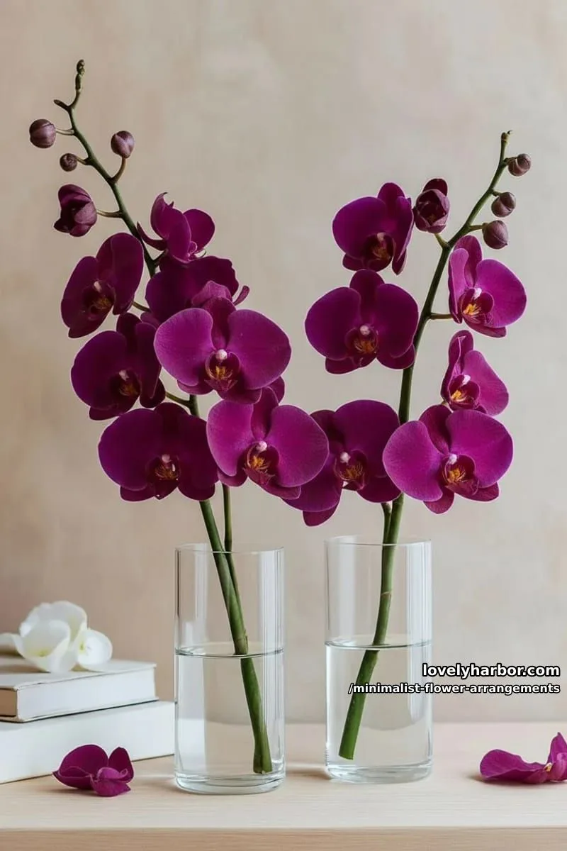 15 Chic Minimalist Flower Arrangements: Simple Designs with Huge Impact 25 two orchid stems in clear test tube vases, spaced apart 1
