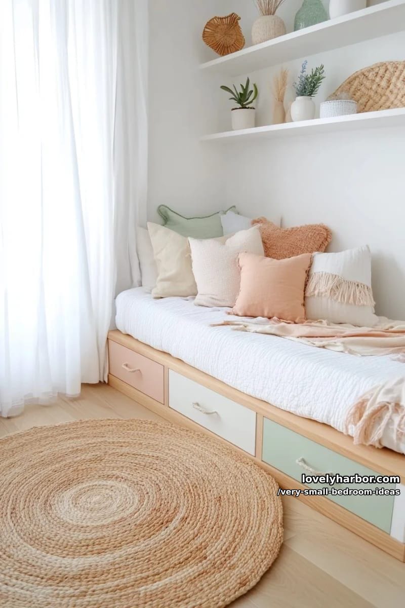 under-bed storage drawers with soft pastel color accents 1