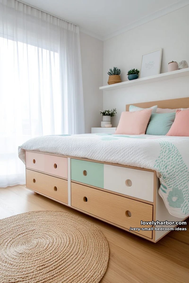 under-bed storage drawers with soft pastel color accents 1