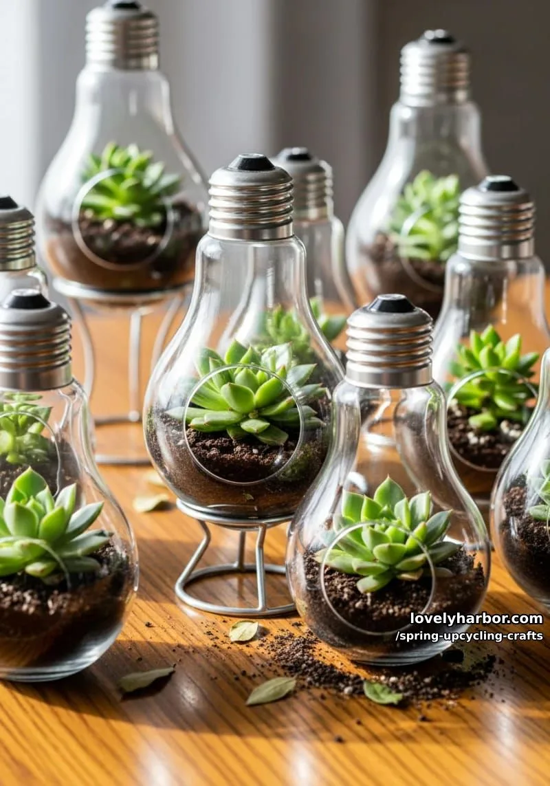 upcycled light bulb mini vases for tiny succulents 1