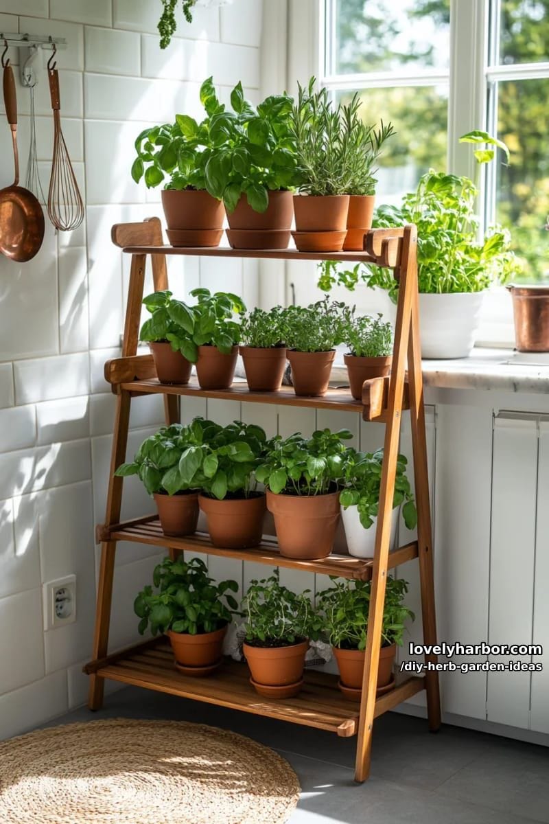 use a tiered planter stand indoors for a lush kitchen herb corner. 1