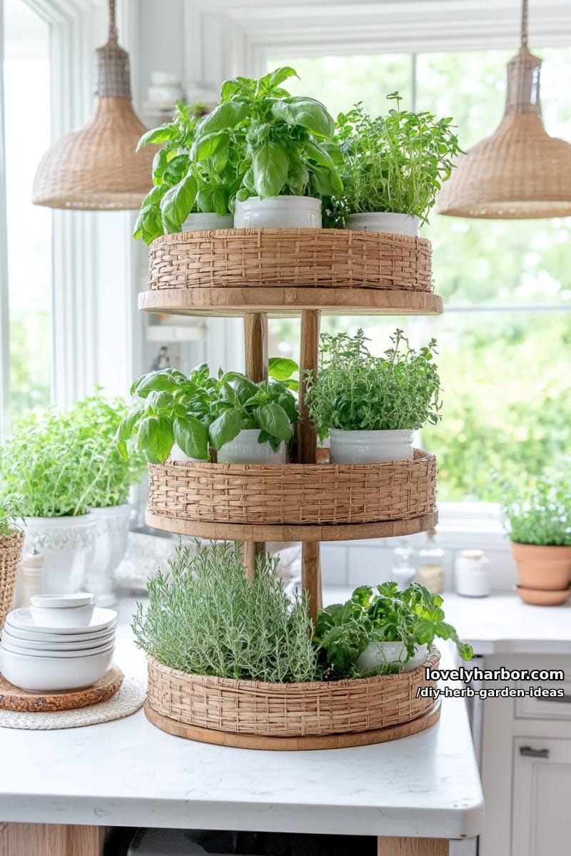 use a tiered planter stand indoors for a lush kitchen herb corner. 1