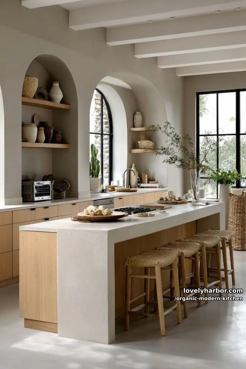 use archway niches for display, blending organic shapes with minimalist lines. 1