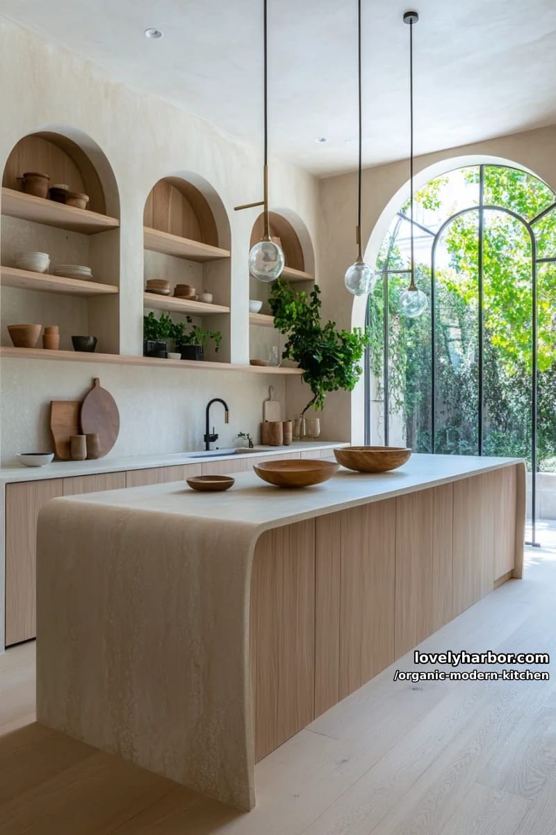 use archway niches for display, blending organic shapes with minimalist lines. 1