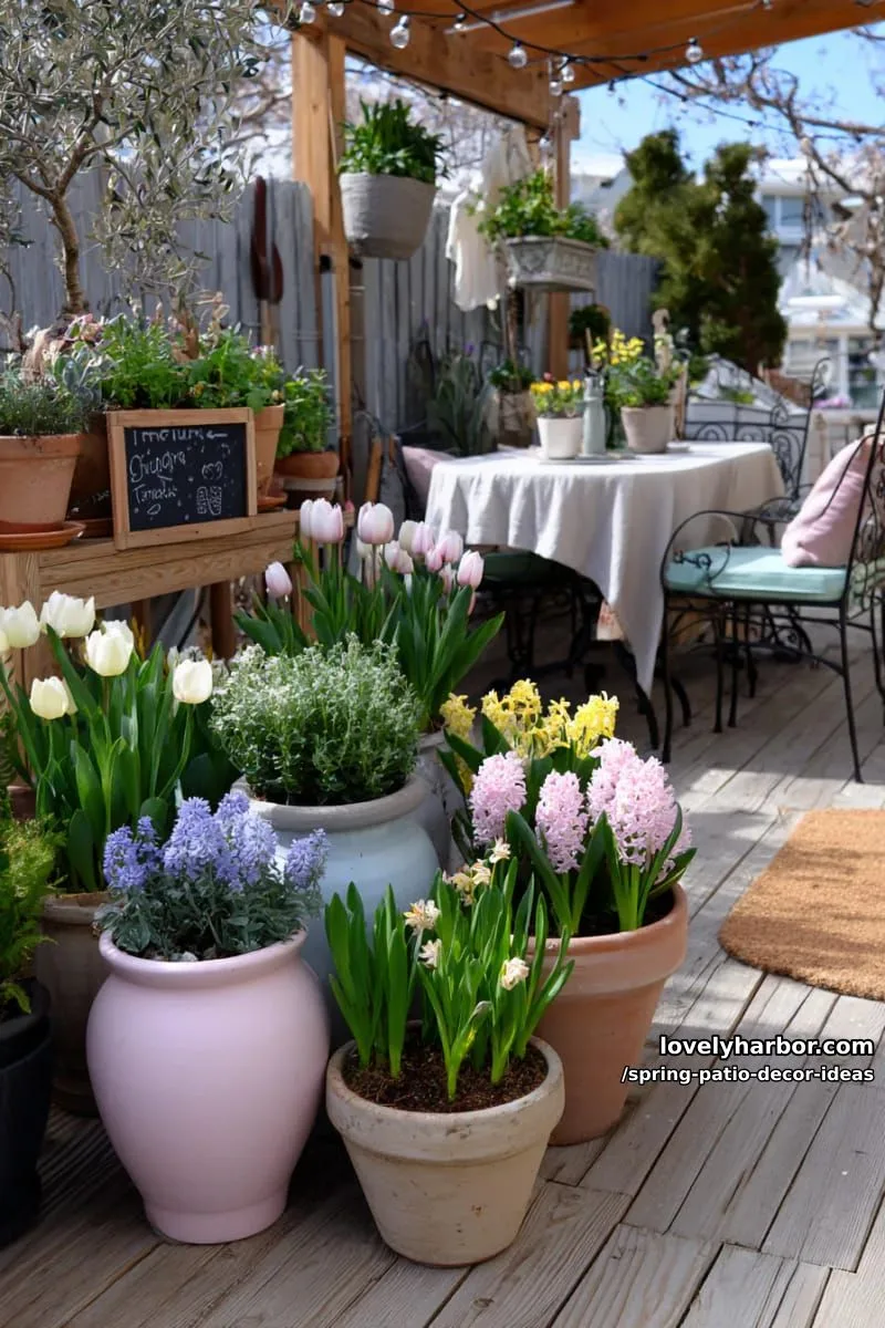 21 Spring Patio Decor Ideas To Welcome The New Season 44 use chalkboard garden signs nestled among planters for playful, springy labeling 1
