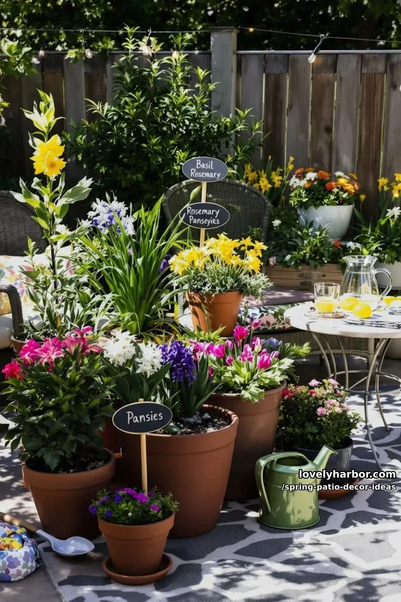 21 Spring Patio Decor Ideas To Welcome The New Season 45 use chalkboard garden signs nestled among planters for playful, springy labeling 1