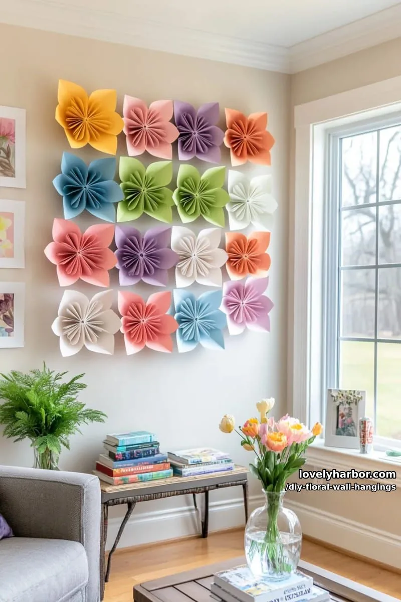 vibrant geometric paper flower grid in a rainbow color palette 1