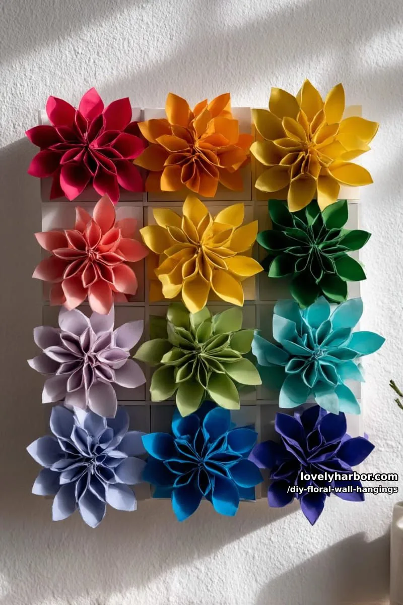 vibrant geometric paper flower grid in a rainbow color palette 1
