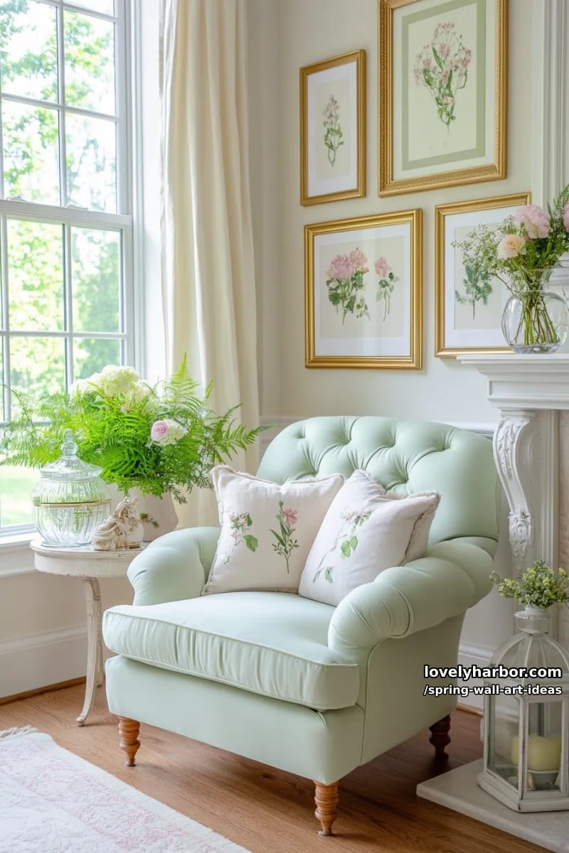 vintage-inspired botanical prints with delicate gold frames for a classic touch 1