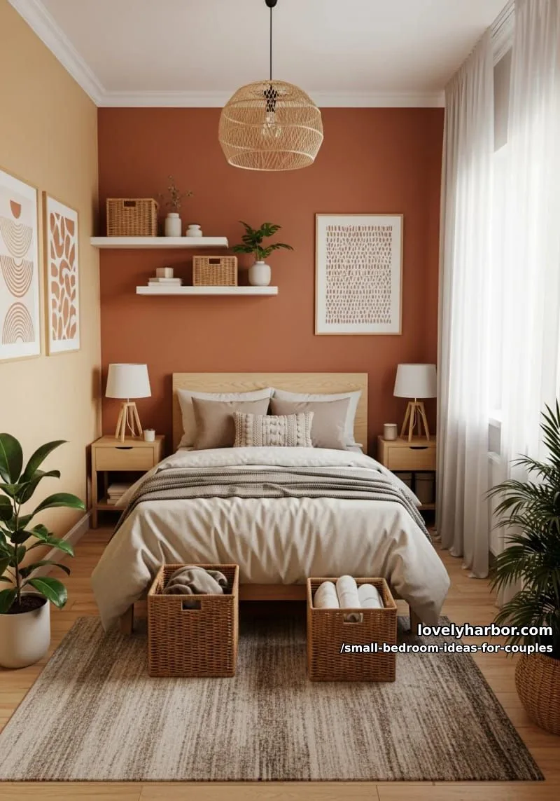warm earth-toned walls paired with woven accent baskets for organization 1