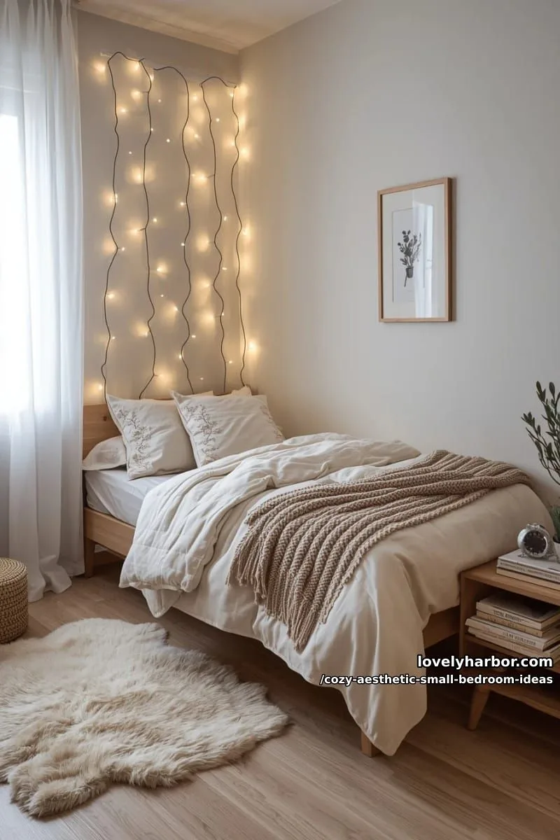 warm fairy lights draped above bed for magical cozy ambiance 1