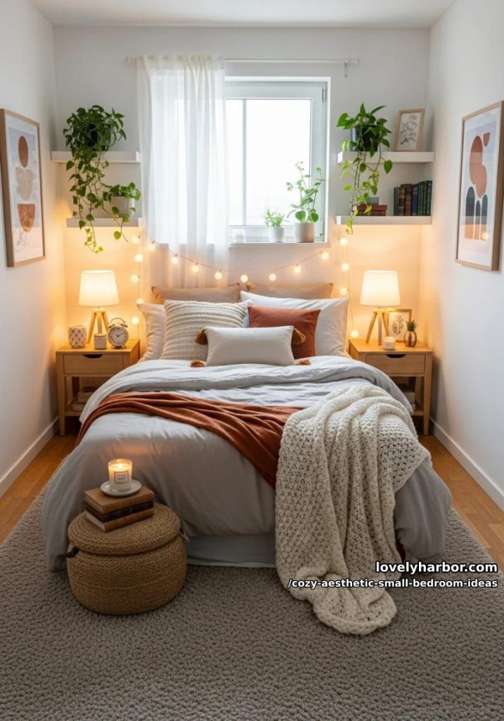 warm fairy lights draped above bed for magical cozy ambiance 3