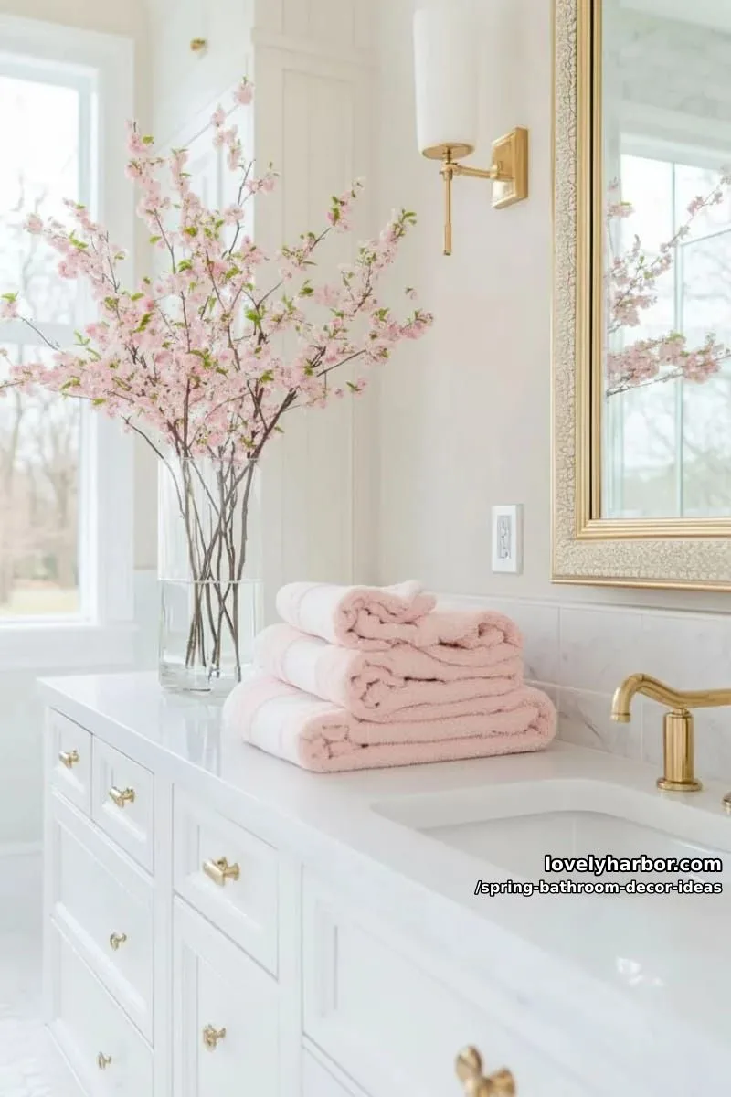 whimsical pink cherry blossom branches in a tall slender glass vase 1