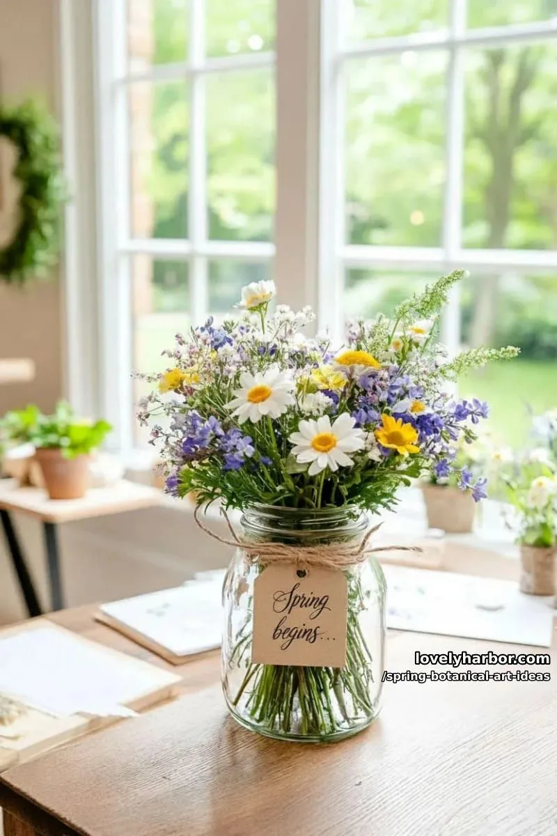 wildflower meadow in a glass jar with hand-lettered spring quotes 1
