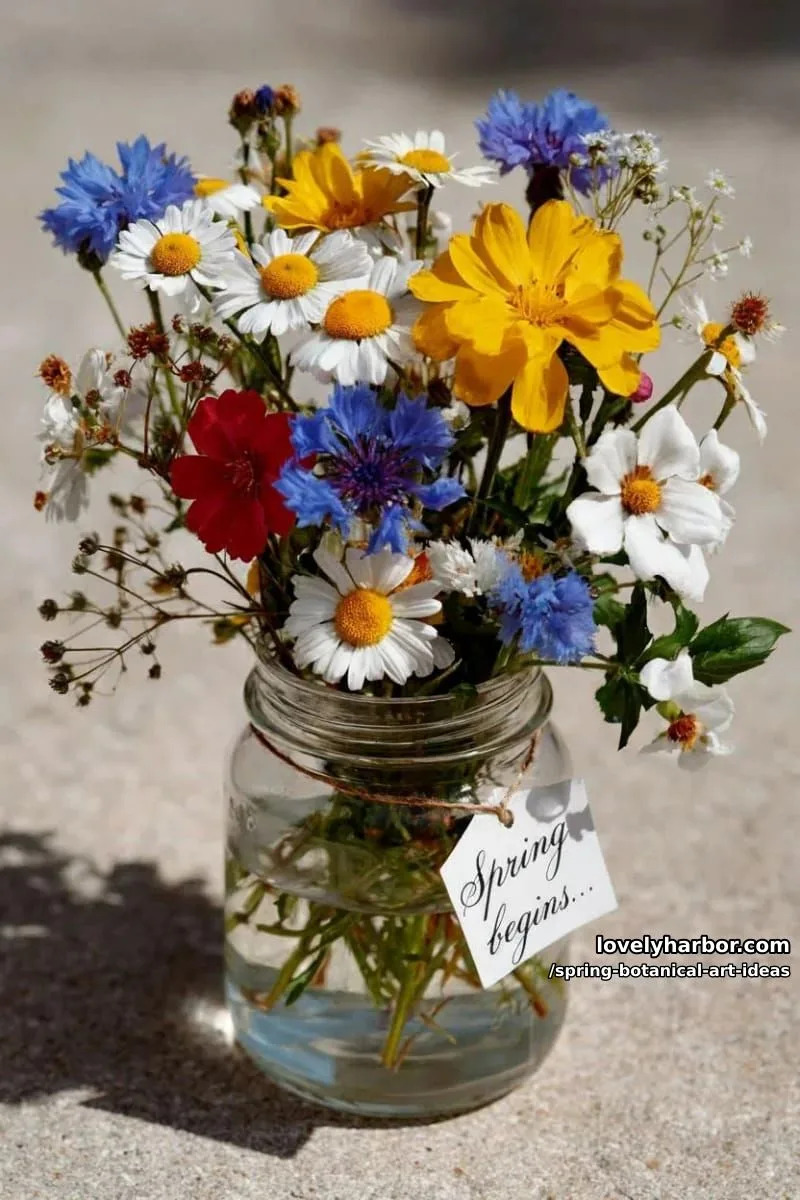 wildflower meadow in a glass jar with hand-lettered spring quotes 1