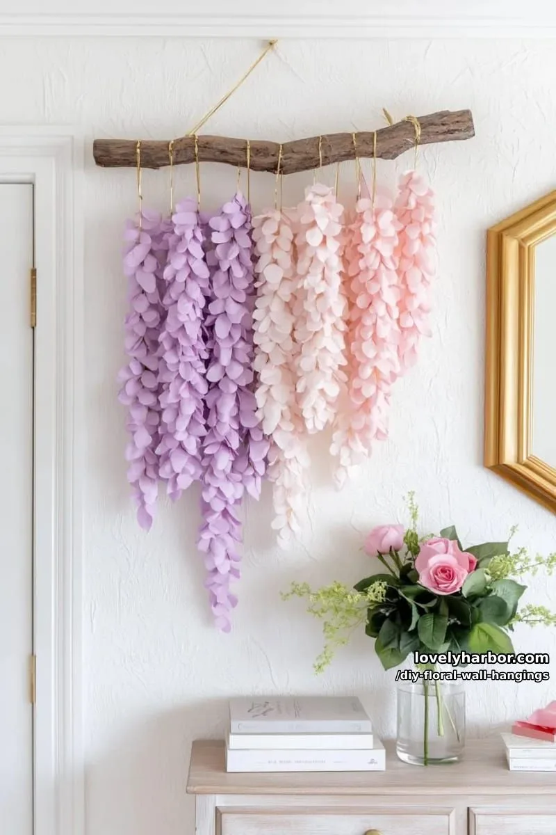 wisteria-inspired cascading blooms from tissue paper for a romantic entryway 1