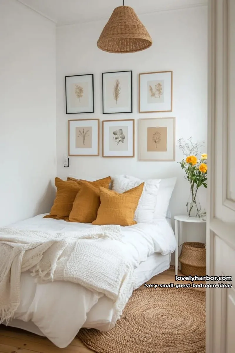 19 Very Small Guest Bedroom Ideas For A Welcoming Retreat 18 artful grid gallery wall for a personalized, visually enlarged effect 1