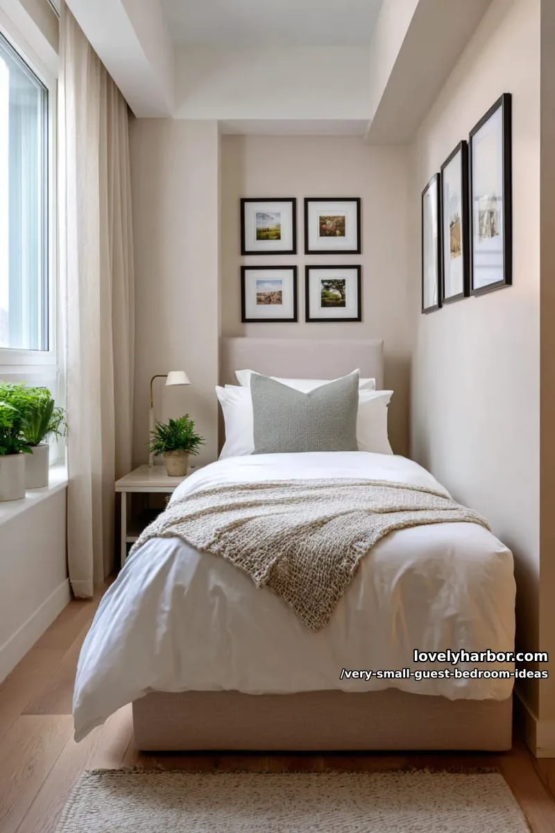 19 Very Small Guest Bedroom Ideas For A Welcoming Retreat 19 artful grid gallery wall for a personalized, visually enlarged effect 1