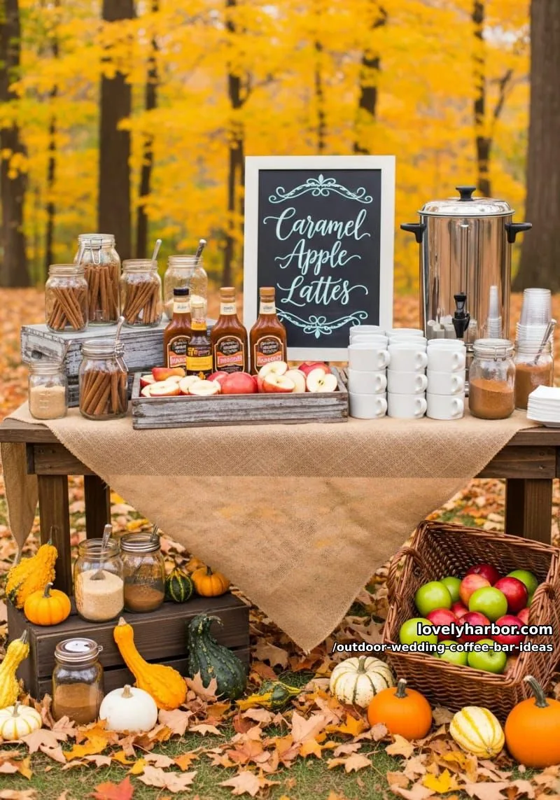 autumn harvest coffee bar with caramel apple lattes and cinnamon sticks 1