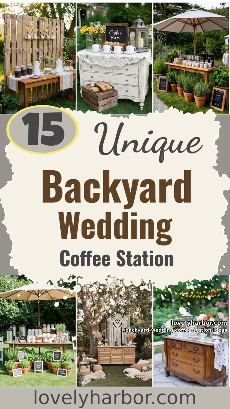 15 Backyard Wedding Coffee Station Ideas For Your Reception 49 backyard wedding coffee station ideas - Collage 48