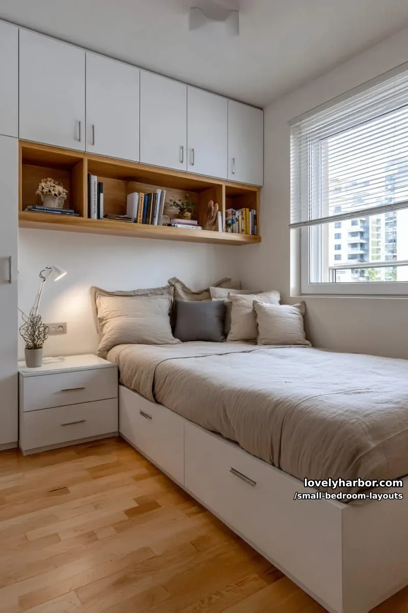 bed tucked under wall-to-wall cabinetry for seamless storage 1