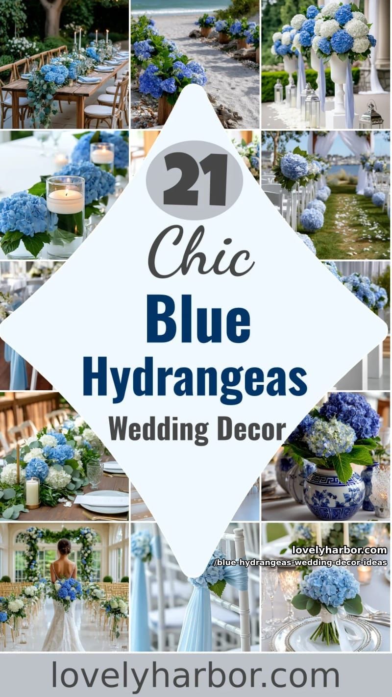21 Blue Hydrangeas Wedding Decor Ideas For A Soft Romance Touch 54 blue hydrangeas wedding decor ideas - Collage 53