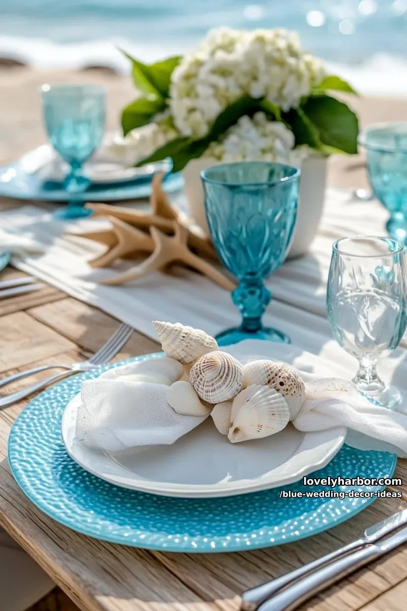 blue-tinted glassware and chargers for a subtle coastal vibe 1