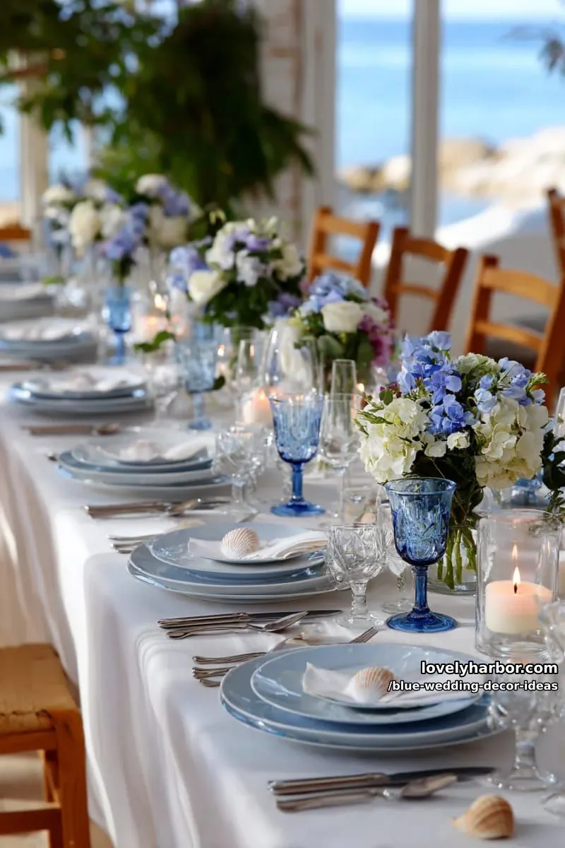 blue-tinted glassware and chargers for a subtle coastal vibe 1