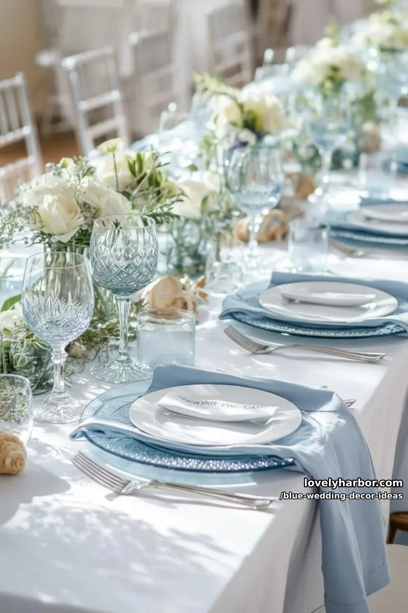 blue-tinted glassware and chargers for a subtle coastal vibe 1
