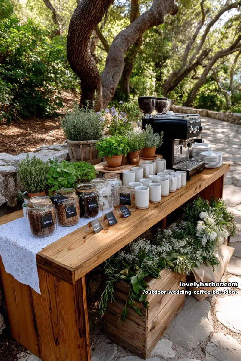 botanical garden coffee nook with potted herbs for diy herbal lattes 1