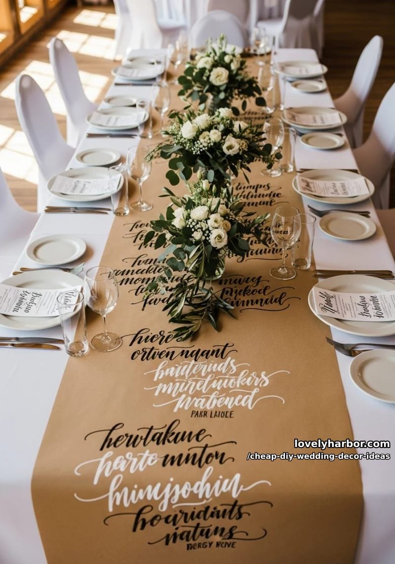 brown kraft paper runners with handwritten calligraphy quotes 1