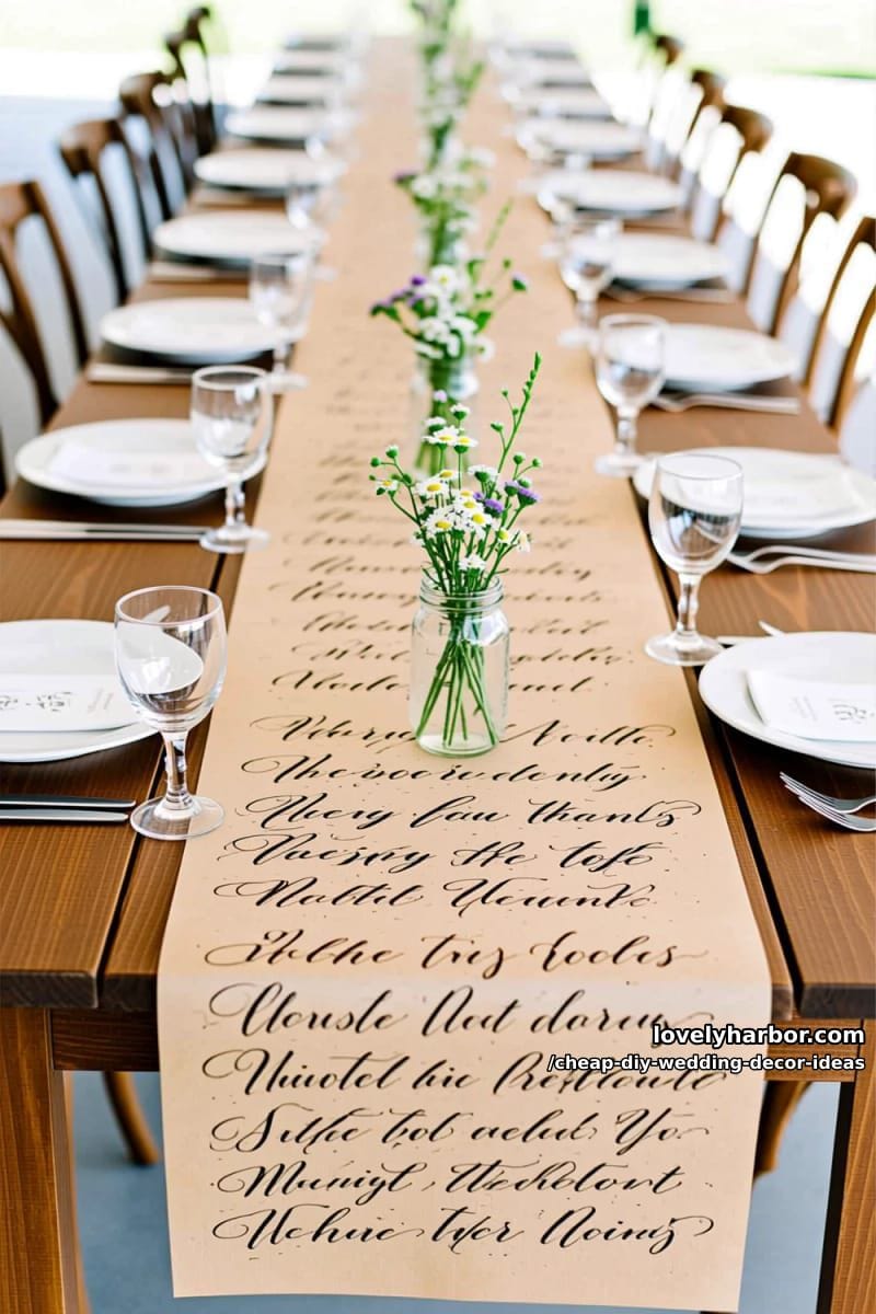 brown kraft paper runners with handwritten calligraphy quotes 1