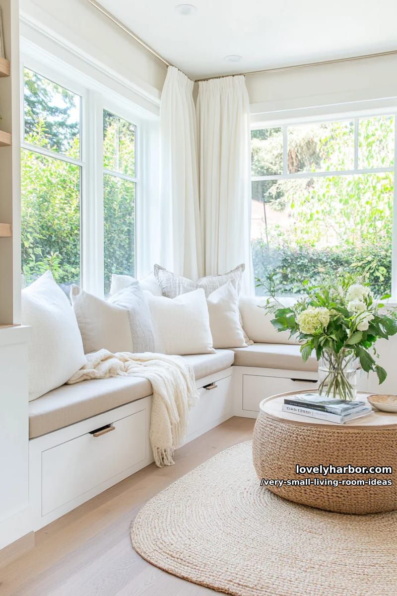 built-in bench seating with hidden storage beneath the windows 1