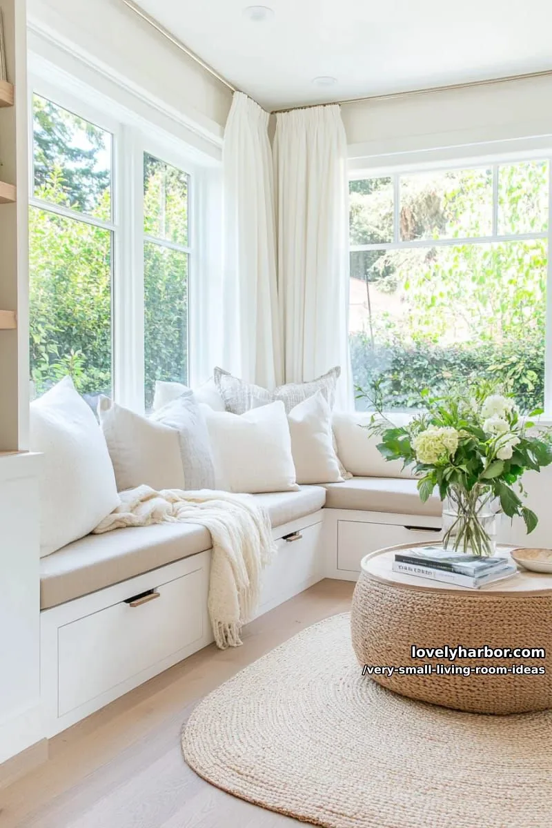 built-in bench seating with hidden storage beneath the windows 1