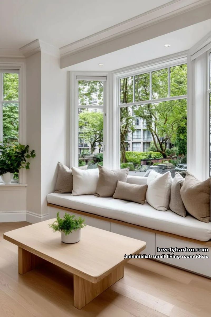 built-in bench seating wrapped around a bay window nook 1