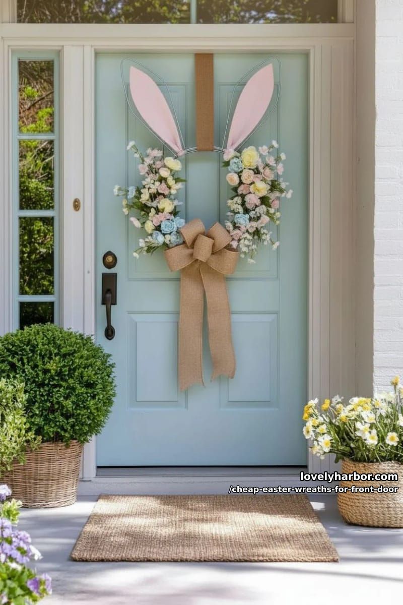 bunny ear wreath using wire hangers and pink felt 1