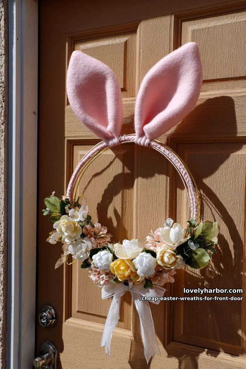 bunny ear wreath using wire hangers and pink felt 1