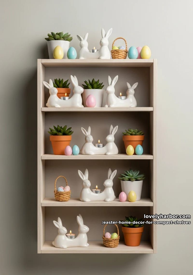 bunny-shaped candle holders glowing between potted succulents 1