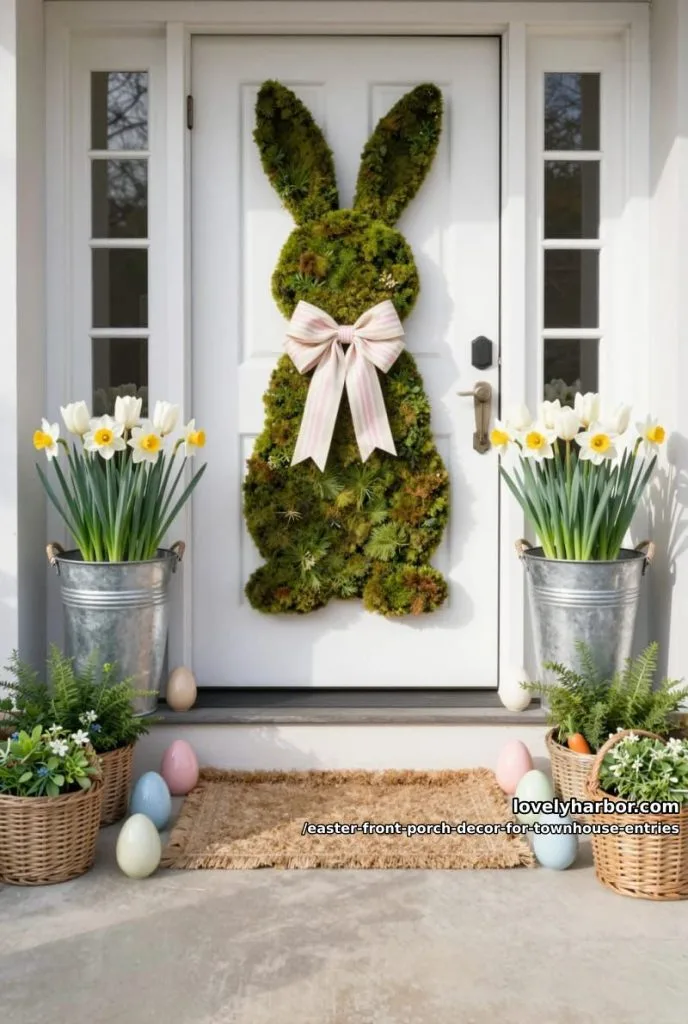 Easter 7 bunny-shaped moss wreath paired with striped ribbon bows 33