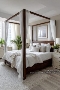 canopy king size bed with sheer curtains for dreamy effect 40