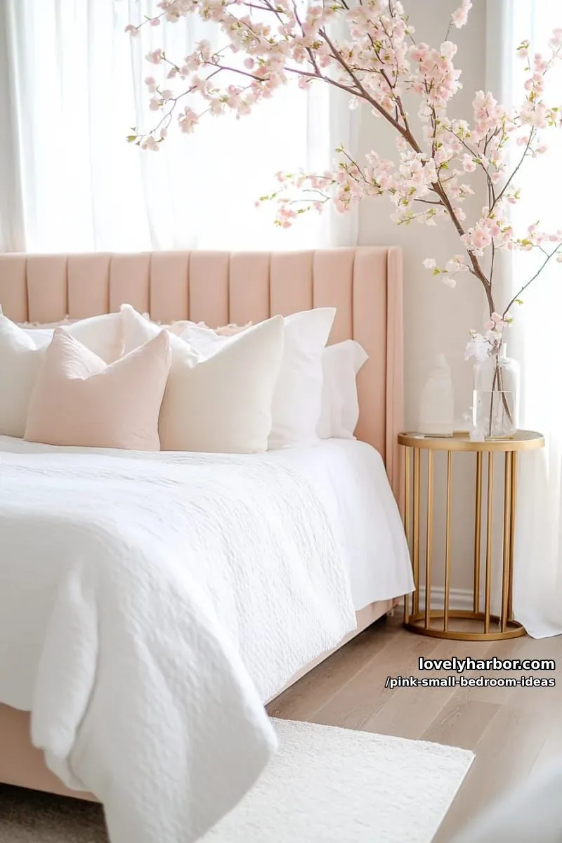 21 Pink Small Bedrooms Ideas You'll Love 51 cascading artificial cherry blossom branches over a blush headboard 1