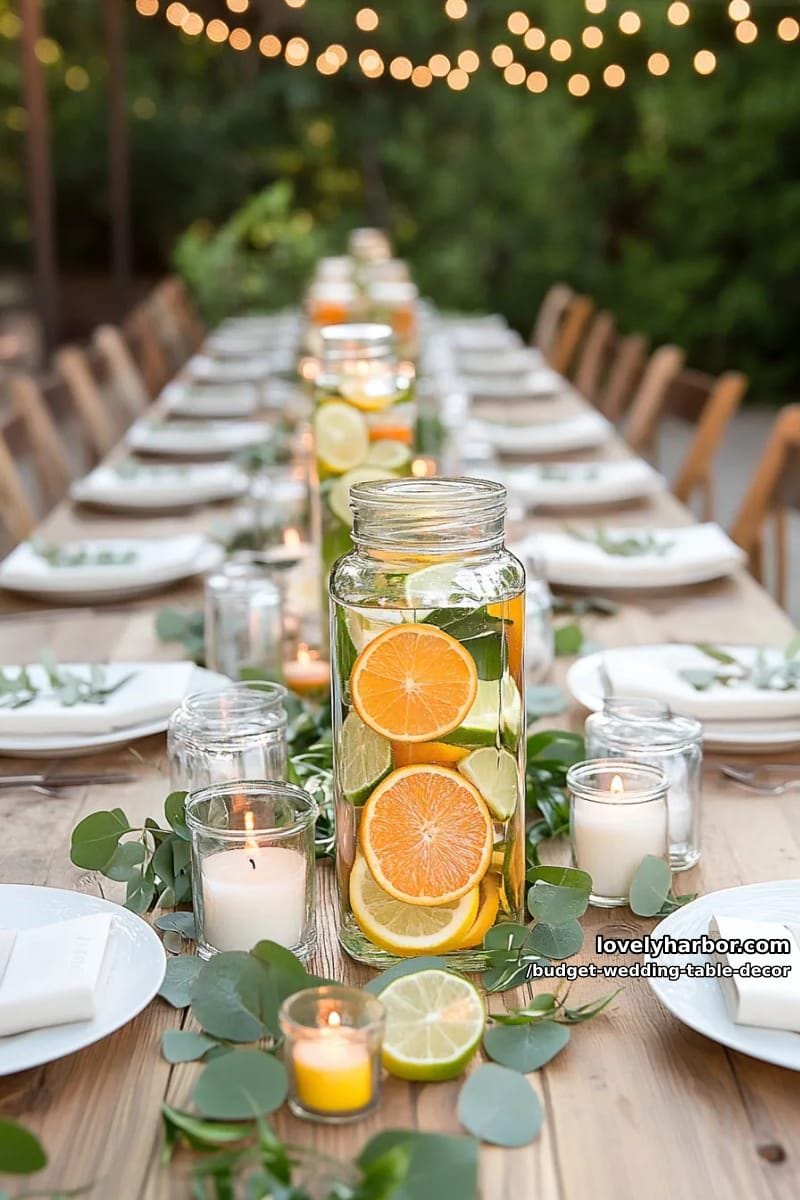clear glass jars filled with citrus slices and water for a fresh pop 1