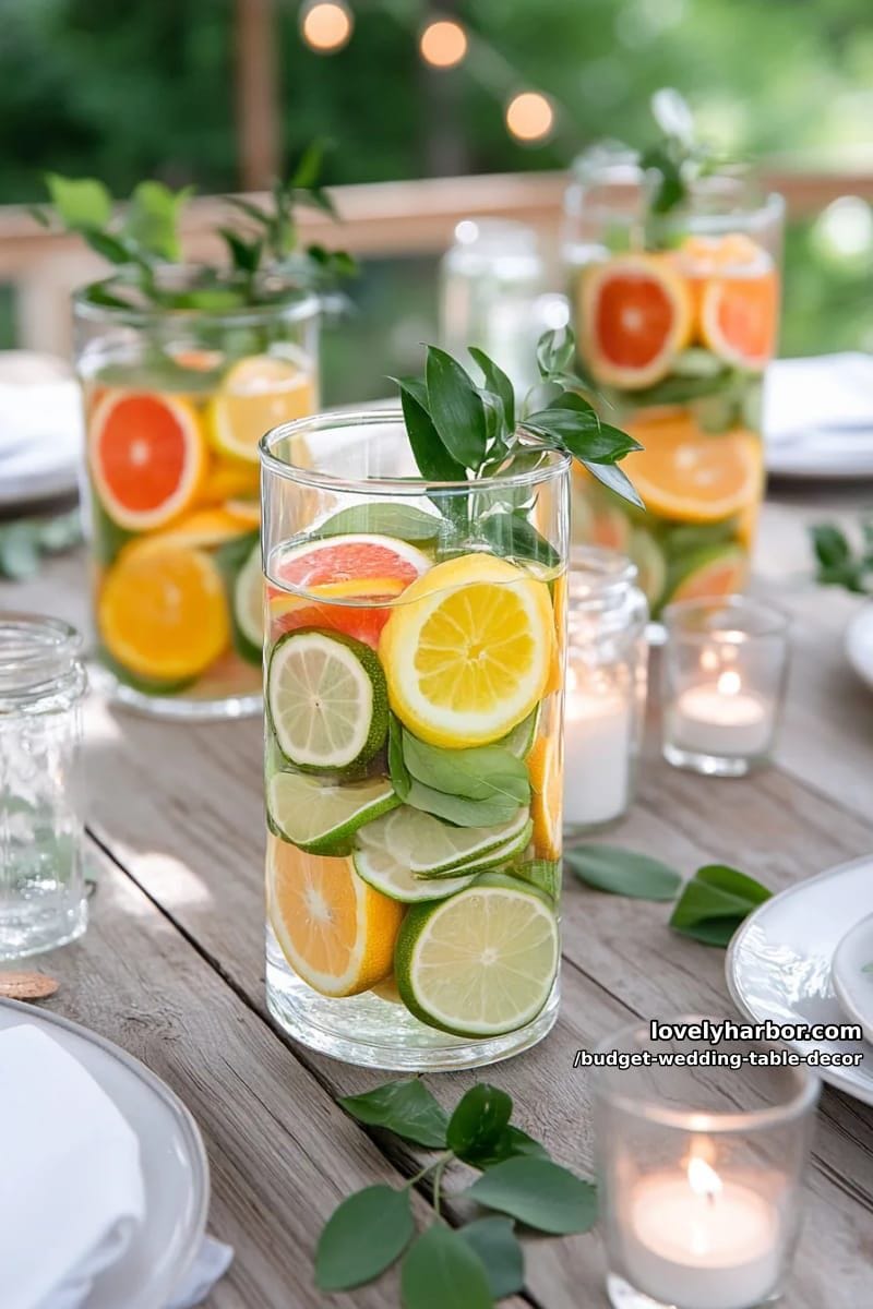 clear glass jars filled with citrus slices and water for a fresh pop 1