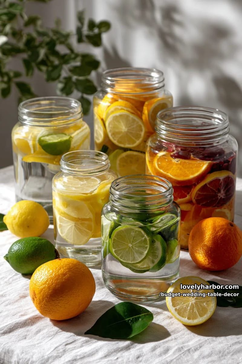 clear glass jars filled with citrus slices and water for a fresh pop 1