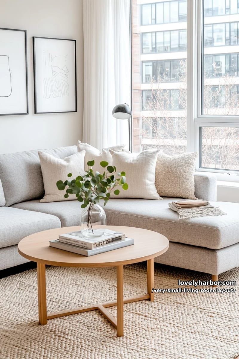 compact l-shaped sectional hugging a corner with minimal coffee table 1