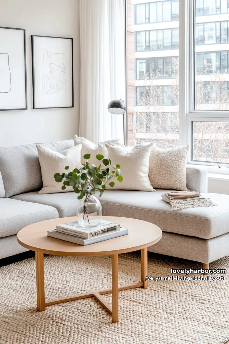 compact l-shaped sectional hugging a corner with minimal coffee table 1