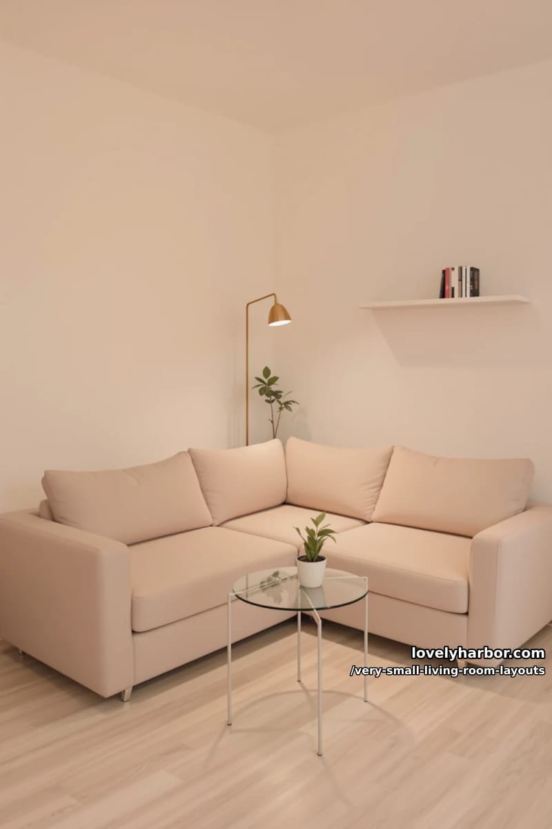 compact l-shaped sectional hugging a corner with minimal coffee table 1