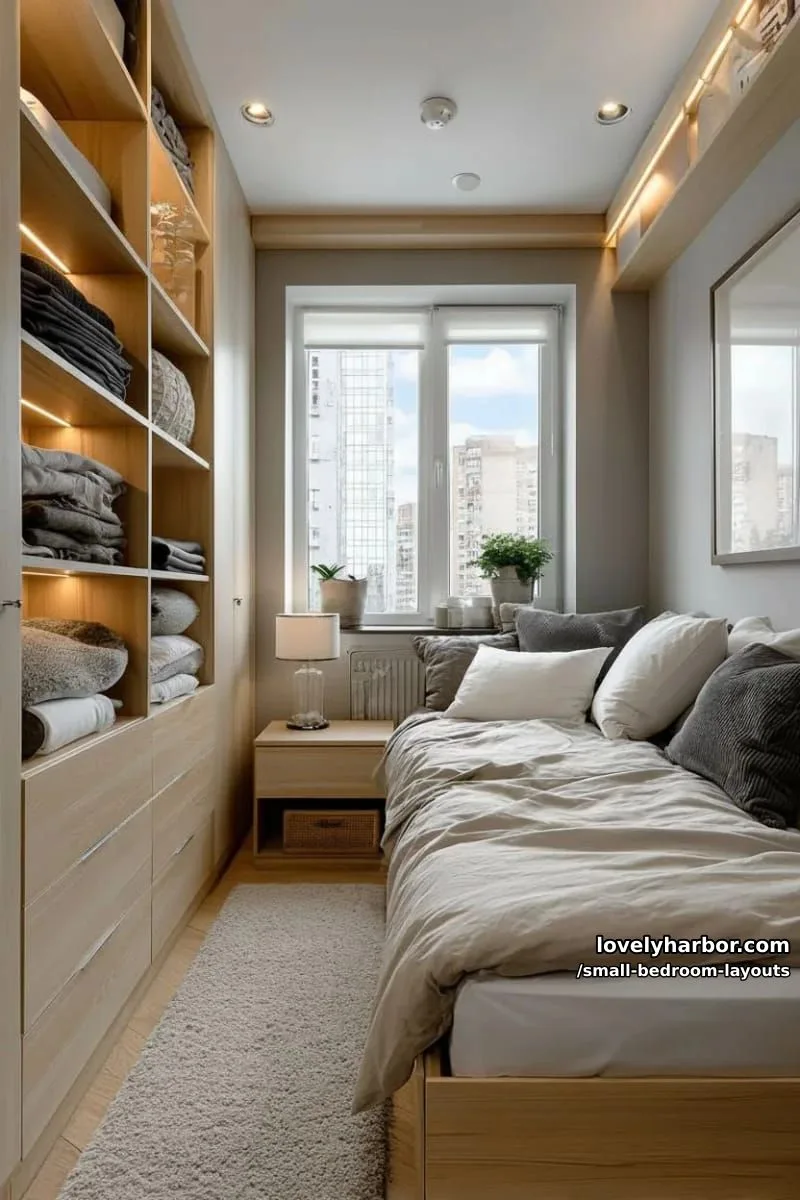 compact wardrobe with open shelving and soft led accent lighting 1