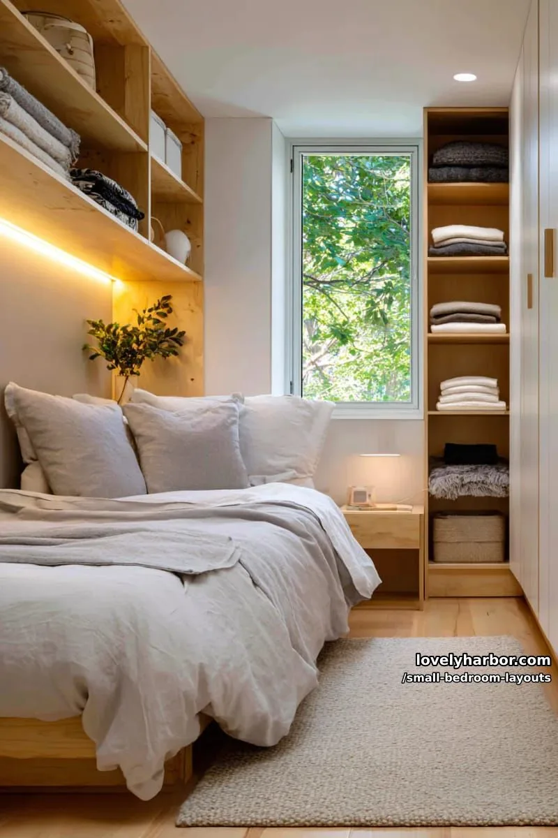 compact wardrobe with open shelving and soft led accent lighting 1