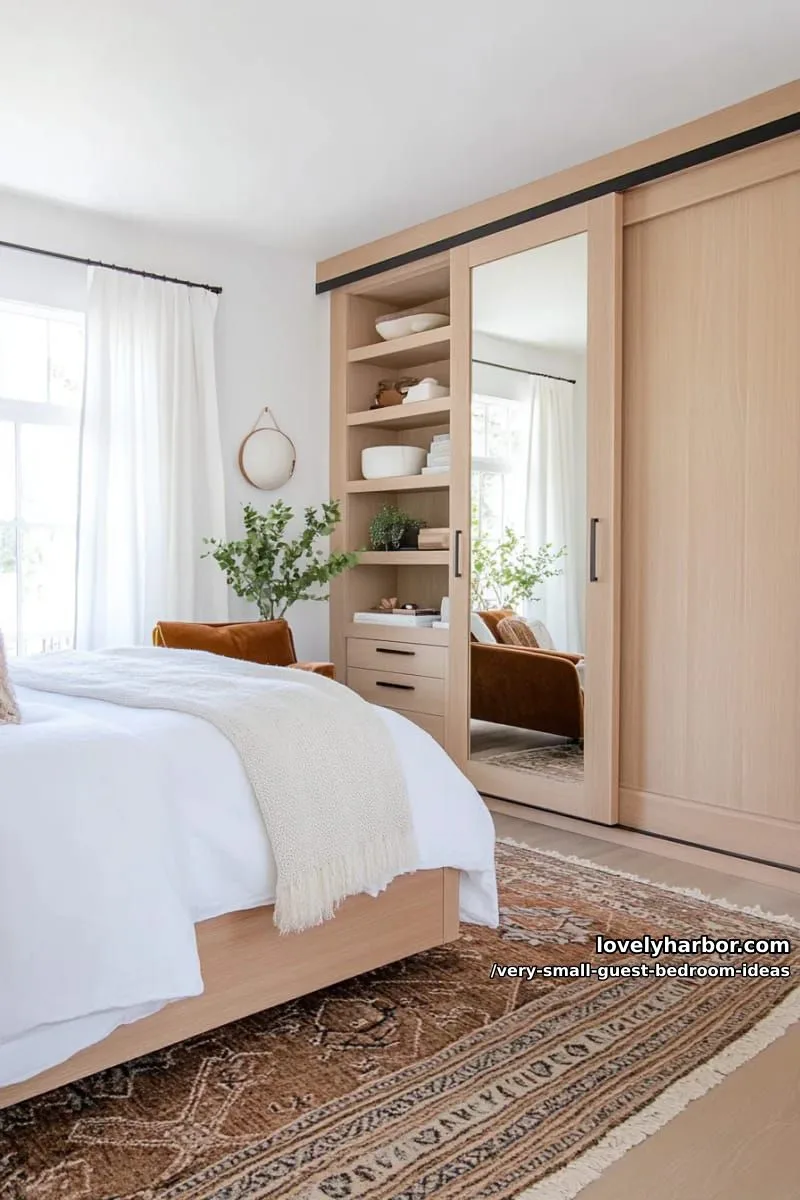 19 Very Small Guest Bedroom Ideas For A Welcoming Retreat 16 compact wardrobe with sliding panel doors and mirror front 1
